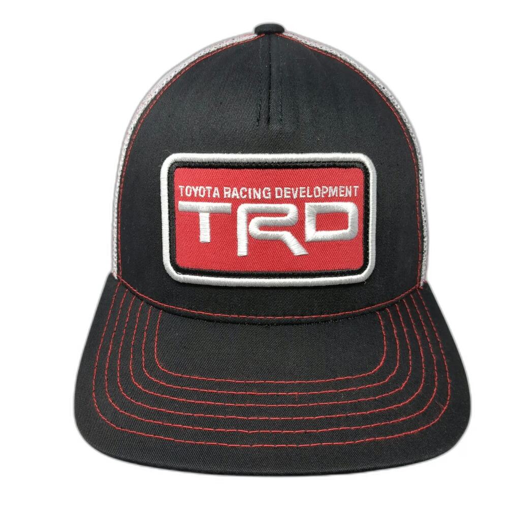 Toyota Trucker Hat Black One Size TRD Patch Red Stitching Graphic Underbrim
